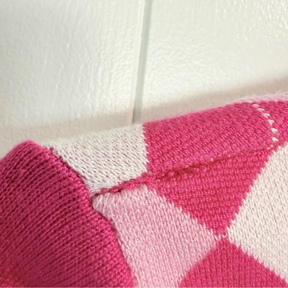 Y2K Pink Argyle Cropped Women's Sweater Set size Medium. Quarter length sleeves. - Picture 11 of 16